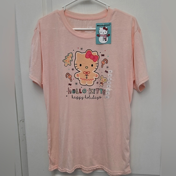 Sanrio Hello Kitty Gingerbread Pink Christmas T-Shirt Women's Size Large NWT - Picture 1 of 7
